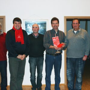 v. links: stellv. Vorsitzender Albert Hernold, der neue Kassierer Thomas Plitzner, der bisherige Kassierer Jürgen Gras, Vorsitzender Rainer Pfeffermann, das neue Mitglied Dominik Schiel und die neue Schriftführerin Thea Januschewski